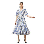 Stylum Women's Floral Printed Cotton Flared Dress blue