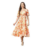 Stylum Women's Floral Printed Cotton Flared Dress orange