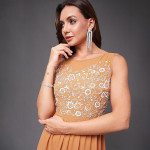 Miss Chase Women's Halter-Neck Cap-Sleeve Pleated Embellished Georgette Maxi Dress ,orange