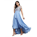 Miss Chase Women's Halter-Neck Cap-Sleeve Pleated Embellished Georgette Maxi Dress, ice blue