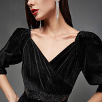 Miss Chase Women's Halter-Neck Cap-Sleeve Pleated Embellished Georgette Maxi Dress , Sapote Black