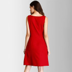 Women's Polyester Stylised Neck Piping Detail Shift Midi Dress - Red