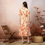 Stylum Women's Floral Printed Cotton Flared Dress orange