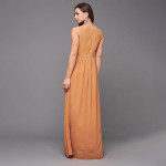 Miss Chase Women's Halter-Neck Cap-Sleeve Pleated Embellished Georgette Maxi Dress ,orange