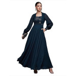 Miss Chase Women's Halter-Neck Cap-Sleeve Pleated Embellished Georgette Dres , blues