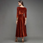 Miss Chase Women's Halter-Neck Cap-Sleeve Pleated Embellished Georgette Maxi Dress ,iron rust