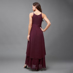 Miss Chase Women's Halter-Neck Cap-Sleeve Pleated Embellished Georgette Maxi Dress ,Base Mulled Wine