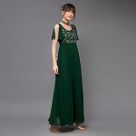 Miss Chase Women's Halter-Neck Cap-Sleeve Pleated Embellished Georgette Maxi Dress , Avocado Green
