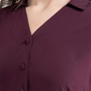 Women's Casual A-line Striped Maroon Shirt Dress
