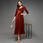 Miss Chase Women's Halter-Neck Cap-Sleeve Pleated Embellished Georgette Maxi Dress ,iron rust