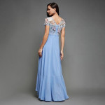 Miss Chase Women's Halter-Neck Cap-Sleeve Pleated Embellished Georgette Maxi Dress, ice blue