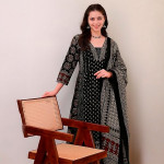 Women's Rayon Printed Anarkali Kurta and Pant with Dupatta Set ,black