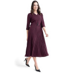 Women's Casual A-line Striped Maroon Shirt Dress