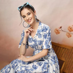 Stylum Women's Floral Printed Cotton Flared Dress blue