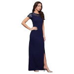 Miss Chase Women's Halter-Neck Cap-Sleeve Pleated Embellished Georgette Maxi Dress , Maqui blue