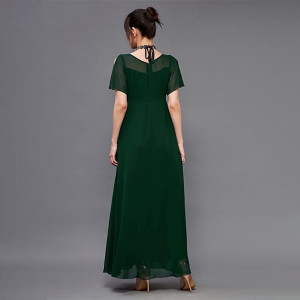 Miss Chase Women's Halter-Neck Cap-Sleeve Pleated Embellished Georgette Maxi Dress , Avocado Green
