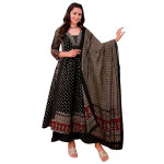 Women's Rayon Printed Anarkali Kurta and Pant with Dupatta Set ,black