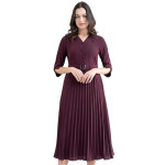 Women's Casual A-line Striped Maroon Shirt Dress