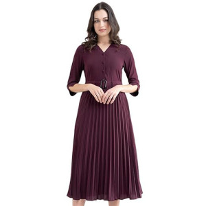 Women's Casual A-line Striped Maroon Shirt Dress