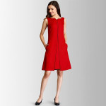 Women's Polyester Stylised Neck Piping Detail Shift Midi Dress - Red