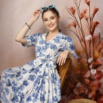 Stylum Women's Floral Printed Cotton Flared Dress blue