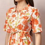 Stylum Women's Floral Printed Cotton Flared Dress orange