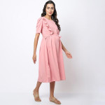 Pink Crepe Maternity Midi Dress